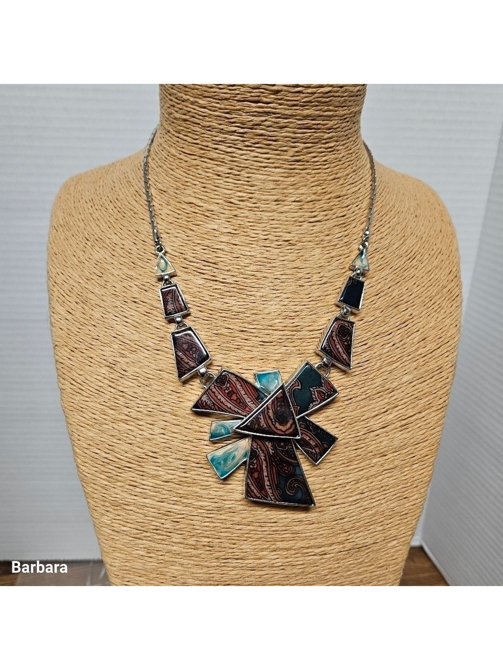 Vintage 80s Geometric Enamel Necklace with Pierced Earrings